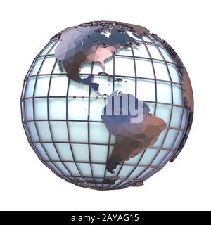 Illustrazione in stile poligonale del globo terrestre, vista in America 3D Foto Stock