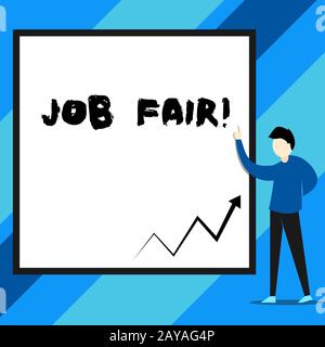 Segno di testo che mostra Job Fair. Evento fotografico concettuale in cui i reclutatori di datori di lavoro forniscono informazioni ai dipendenti. Foto Stock