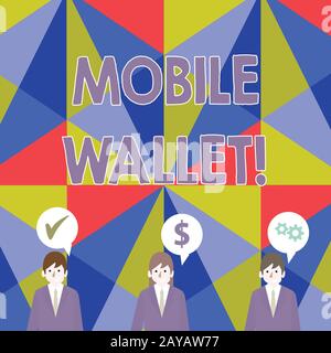 Testo per la scrittura a mano Mobile Wallet. Concetto che significa tecnologia mobile che viene utilizzata in modo simile a un vero portafoglio uomini d'affari ciascuno ha t Foto Stock