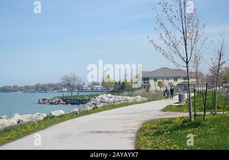 Passerella sul lago Ontario ad Hamilton Foto Stock