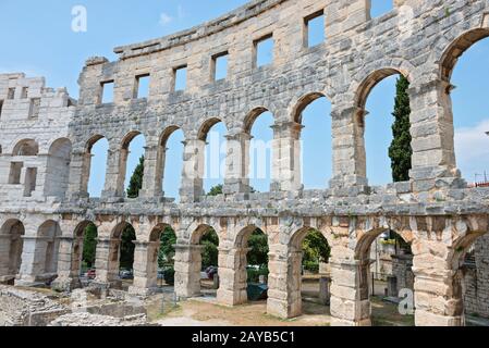 Pola, Croazia - 3 Luglio 2016: all'interno dell'Arena di Pola anfiteatro situato a Pola, in Croazia Foto Stock