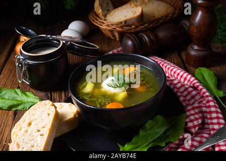 Rustikal Sorrel minestra di patate e crema di latte Foto Stock