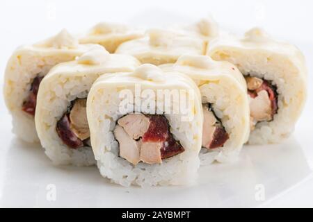 Il cibo giapponese, ristorante sushi gunkan maki roll piatto o vassoio impostato. Set di Sushi e composizione Foto Stock