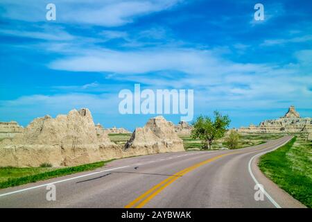 Un modo lungo la strada del Parco nazionale Badlands, Dakota del Sud Foto Stock