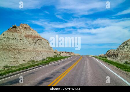 Un modo lungo la strada del Parco nazionale Badlands, Dakota del Sud Foto Stock