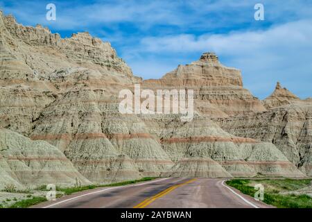 Un modo lungo la strada del Parco nazionale Badlands, Dakota del Sud Foto Stock