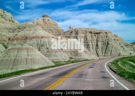 Un modo lungo la strada del Parco nazionale Badlands, Dakota del Sud Foto Stock