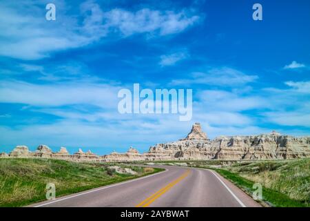 Un modo lungo la strada del Parco nazionale Badlands, Dakota del Sud Foto Stock