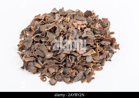 fettine di tubero di gastrodia isolate Foto Stock