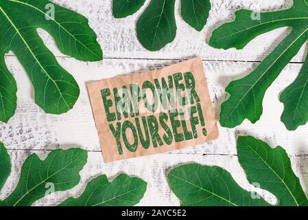 Testo di scrittura di parole Empower voi stessi. Concetto di affari per prendere il controllo dei nostri obiettivi di regolazione di vita e fare le scelte. Foto Stock