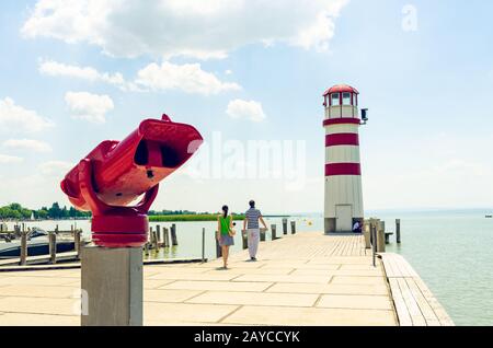Il famoso faro di Podersdorf, Lago Neusiedl Foto Stock