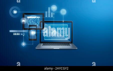 Interfaccia app smart home su notebook Foto Stock