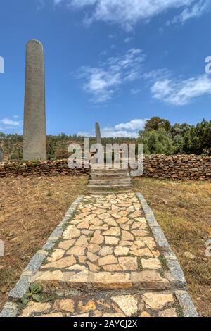 Antica obelischi in città Aksum, Etiopia Foto Stock