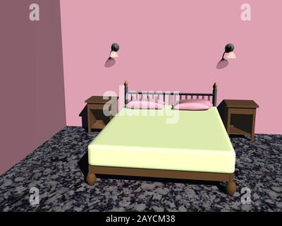 Camera da letto con letto matrimoniale e comodini Foto Stock