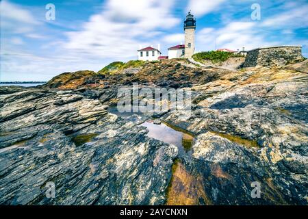 Faro storico di Beavertail jamestown rhode Island Foto Stock