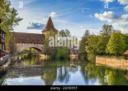 Chain Bridge, Norimberga, Germania Foto Stock