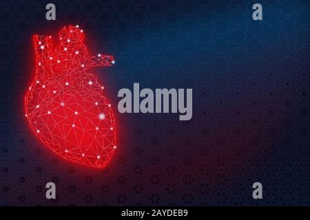 Illustrazione del cuore umano basso poli su uno sfondo bello. Foto Stock