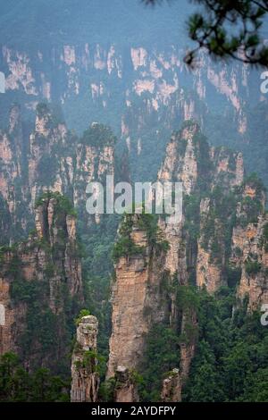 Pilastri in pietra delle montagne di Tianzi a Zhangjiajie Foto Stock