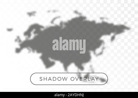 Asia ed Europa World map ombra realistico grigio sfondo decorativo vettore illustrazione. Effetti di sovrapposizione delle ombre trasparenti per il branding. Mappa del pianeta Illustrazione Vettoriale