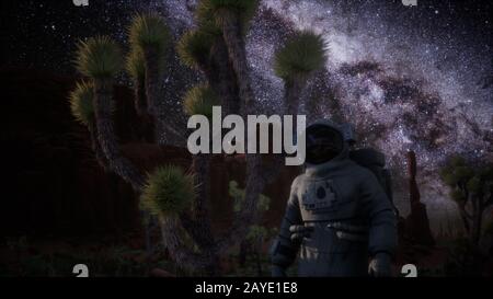 Astronauta e Star Via Lattea formazione nella Valle della Morte Foto Stock