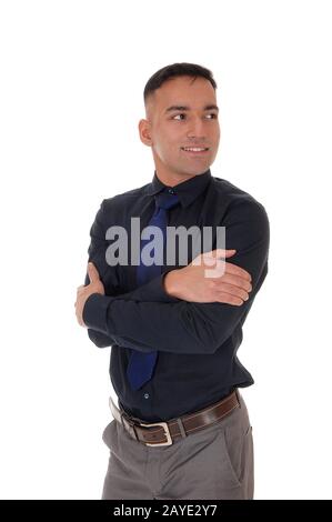 Giovane uomo d'affari in piedi in una camicia nera Foto Stock