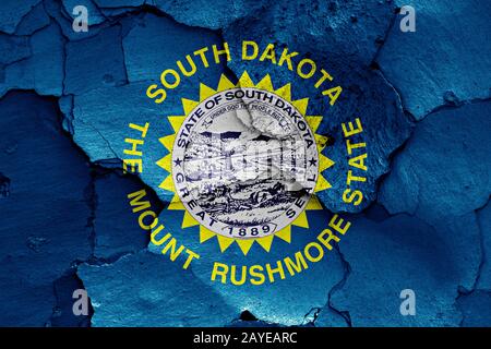 Bandiera del South Dakota dipinta sulla parete incrinato Foto Stock
