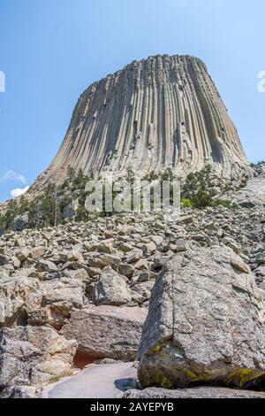 Il famigerato Devils Tower National Monument in Wyoming Foto Stock