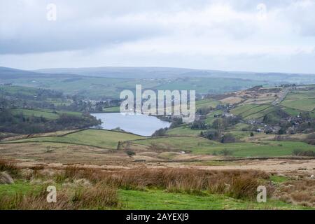 Leeming Reservoir, Near Oxenhope, Bradford, West Yorkshire, England, UK. Foto Stock