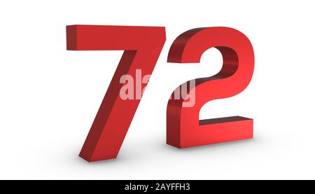3d Shiny Red Number Settanta Due 72 Isolati Su Sfondo Bianco. Foto Stock