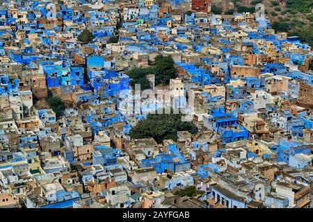 Vista aerea della città blu di Jodhpur, Rajasthan, India Foto Stock