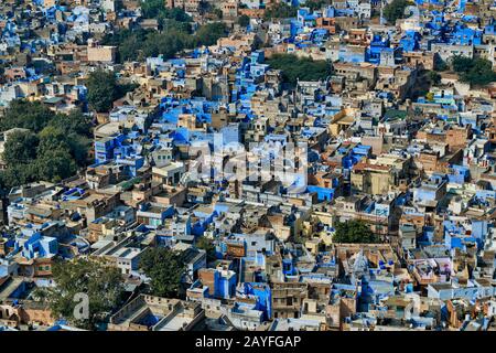 Vista aerea della città blu di Jodhpur, Rajasthan, India Foto Stock