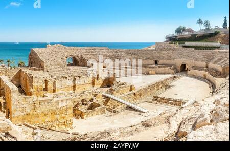 Anfiteatro romano Colosseo a Tarragona, Spagna Foto Stock