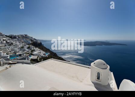 Bianca con case in Fira, Stantorini. La Grecia Foto Stock