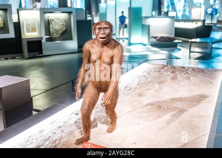 28 LUGLIO 2018, COSMOCAIXA, BARCELLONA, SPAGNA: Donna preistorica australiana al museo Foto Stock