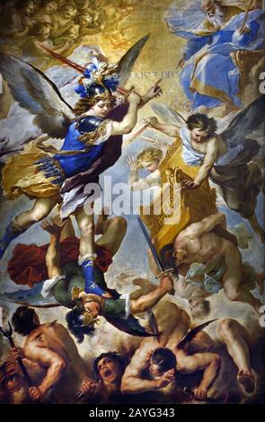San Michele Arcangelo Pasing gli Angeli ribelle, 1657 Luca Giordano 1634-1705 è stato un pittore italiano tardo barocco, Italia, Foto Stock