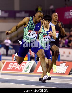 Ronnie Baker degli Stati Uniti vince la 60m maschile durante il Muller Indoor Grand Prix alla Emirates Arena di Glasgow. Foto Stock