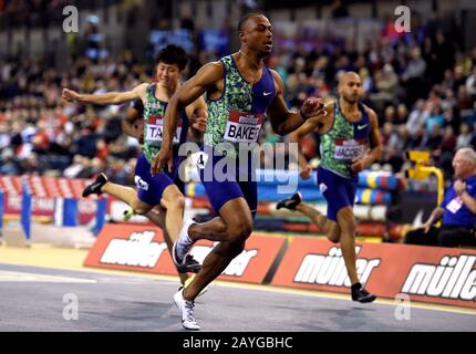 Ronnie Baker degli Stati Uniti vince la 60m maschile durante il Muller Indoor Grand Prix alla Emirates Arena di Glasgow. Foto Stock