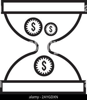monete denaro dollari in clessidra linea stile icona Illustrazione Vettoriale