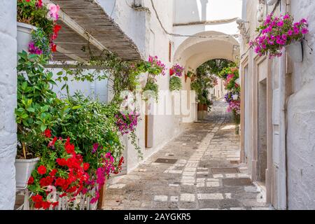 Vista panoramica di Ostuni in una soleggiata giornata estiva, Puglia, Italia meridionale. Foto Stock