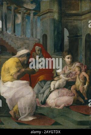 Francesco Primaticcio - La Santa Famiglia Con I Santi Elisabetta E Giovanni Battista Foto Stock