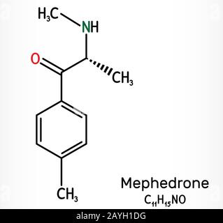 Megefedrone, 4-metil methcatinone, 4-MMC, 4-metil efedrone, molecola C11H15NO. Si tratta di stimolante sintetico, entactogen farmaco della anfetamina e ca Foto Stock