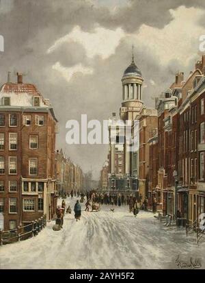 Franciscus Lodewijk van Gulik (Maastricht 1841 - Rotterdam 1899) - Gezicht op de Kipstraat met rechts de gevel van het oude stadhuis Foto Stock