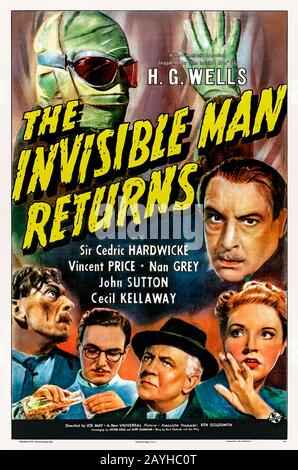 The Invisible Man Returns (1940) Diretto Da Joe May E Con Sir Cedric Hardwicke, Vincent Price, Nan Grey, John Sutton E Cecil Kellaway. Un assassino incorniciato prende una droga per diventare invisibile, ma il suo effetto collaterale è la graduale discesa alla follia, può trovare un antidoto nel tempo?. Foto Stock