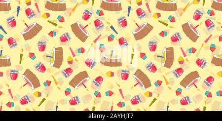 Pattern vettoriale per bambini senza giunture. Peluche orsacchiotto, giocattoli. Tessuti e sfondi per bambini. Design della carta di imballaggio. Illustrazione Vettoriale