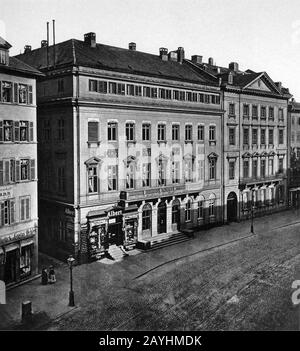 Frankfurt Am Main-Zeil-Fay 151-Die Haeuser von Mumm und von Rothschild-um 1880. Foto Stock