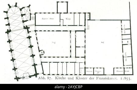 Franziskanerkloster an der Oststraße Ecke Immermannstraße a Düsseldorf, 1853 bis 1856, Klosterbruder Paschalis Gratze, Grundriss. Foto Stock