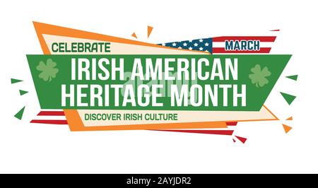 Irish american Heritage mese banner design su sfondo bianco, illustrazione vettoriale Illustrazione Vettoriale