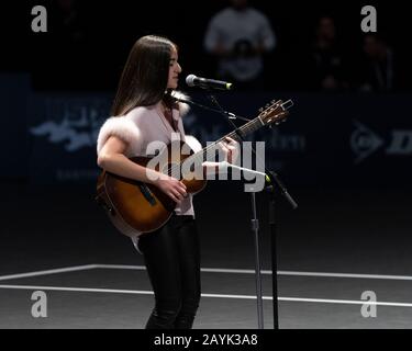 Hempstead, Stati Uniti. 15th Feb, 2020. AVA della pietra canta durante le semifinali all'ATP 250 New York Open 2020 torneo di tennis al Nassau Coliseum (Photo by Lev Radin/Pacific Press) Credit: Pacific Press Agency/Alamy Live News Foto Stock