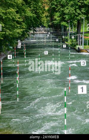 All'Eiskanal, corso di gara per Kayak ai Giochi Olimpici di Monaco nel 1972 Foto Stock