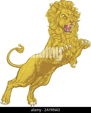 Lion attaccando illustrazione Illustrazione Vettoriale